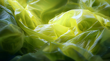 close up of green crumpled fabric texture background with copy spaceの素材