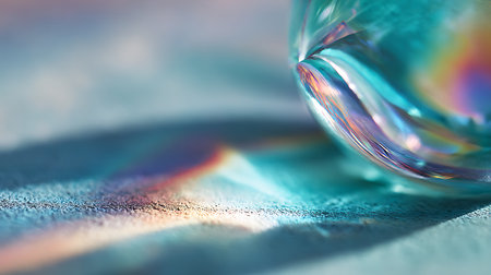 A macro shot of a crystal ball on a colorful textured background.の素材