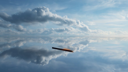 Plane in the sky with clouds. 3d render illustration.の素材