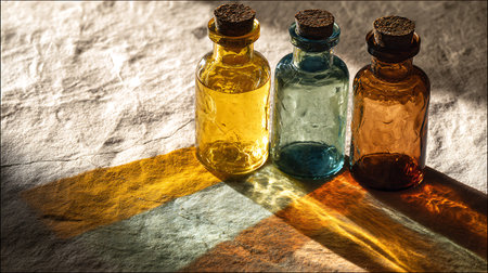 Aromatherapy. Aromatherapy essential oil in glass bottles.の素材