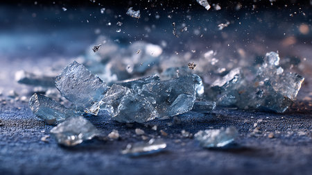 Pieces of ice on a dark blue background. Macro photography.の素材