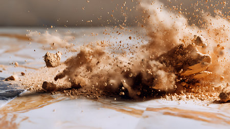 A closeup shot of a pile of sand blowing in the airの素材