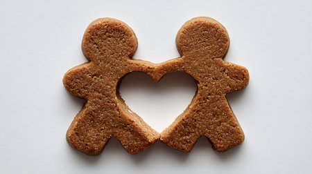 Two gingerbread men in a heart shape on a white background.の素材