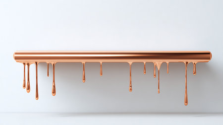 Honey dripping from a copper pipe on a white background. 3d renderingの素材