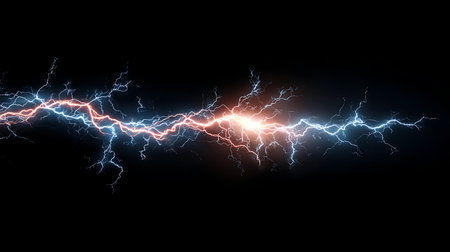 Lightning strike on black background. Thunder and lightning. 3D illustrationの素材