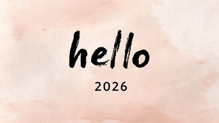 Hello 2020, brush lettering on watercolor background. Handwritten text.の素材