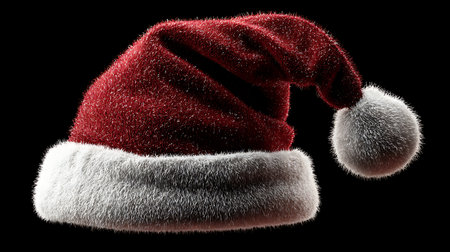 Santa Claus red hat isolated on black background. 3D illustration.の素材