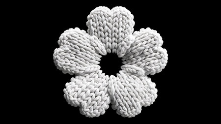 White knitted crochet flower on a black background. 3d renderingの素材
