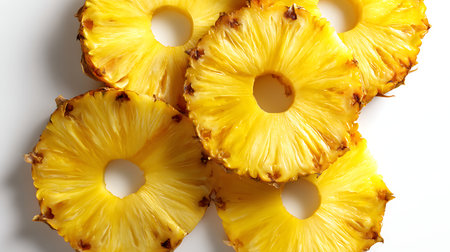 Pineapple slices on white background, top view. Tropical fruitの素材