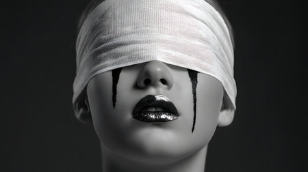 Mannequin with a bandage on his head and black lipsの素材