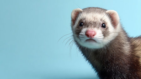 Portrait of a ferret on a blue background. Close-upの素材