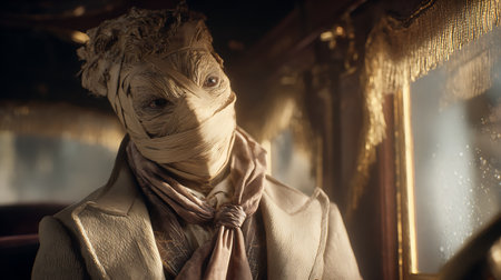 A portrait of a woman wearing a headscarf in a restaurantの素材