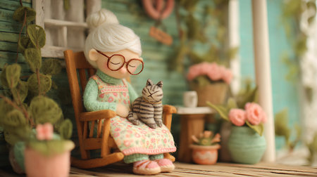 Cute little girl with cat on wooden chair. Vintage style.の素材