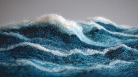 Close up of blue wool yarn. Abstract background. Macro shot.の素材