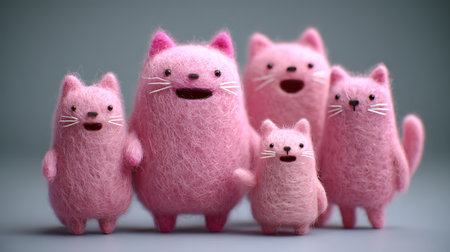 Group of pink cats on a gray background. Minimalism.の素材