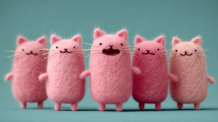 Funny pink cats on a blue background. Minimalist style.の素材