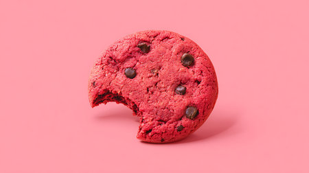 Chocolate chip cookie on pink background. Minimal food concept.の素材