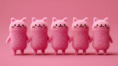 pink cats in row on pink background, minimal concept, copy spaceの素材