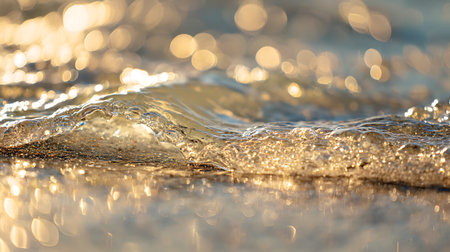 Water splash on the beach at sunset. Shallow depth of field.の素材