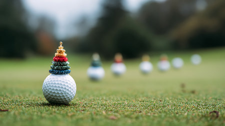 Golf ball on the green grass ready to be putt.の素材