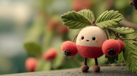 Funny toy dog made of pink hips on a blurred background.の素材