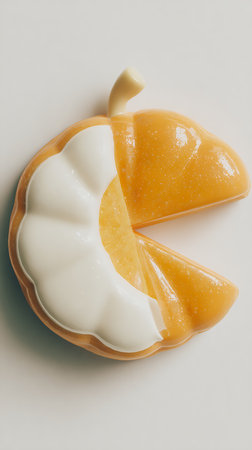 Pumpkin cake with cream on a white background, top viewの素材