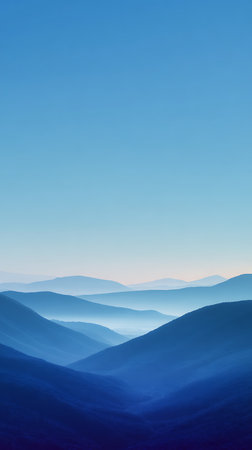 Foggy mountain landscape. 3D illustration. Blue tone.の素材