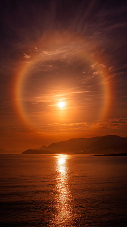 Beautiful sunset over the sea. Sunset over the sea. The sun is reflected in the water.の素材