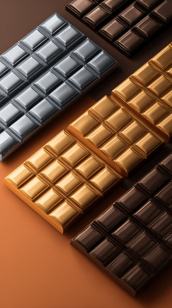 Chocolate bars on a brown background. 3d render illustration.の素材