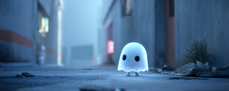 Ghost in the street at night. Halloween concept. 3d renderingの素材