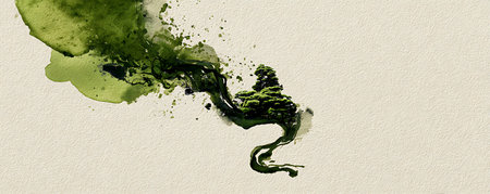Abstract green watercolor painted background. Paper texture. Hand drawn.の素材