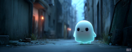 Ghost in the street at night, 3d render. Computer digital drawing.の素材