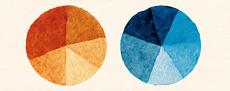 Watercolor background in blue, orange, brown and black colors.の素材