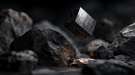 Piece of iron ore on the black background. 3d renderingの素材