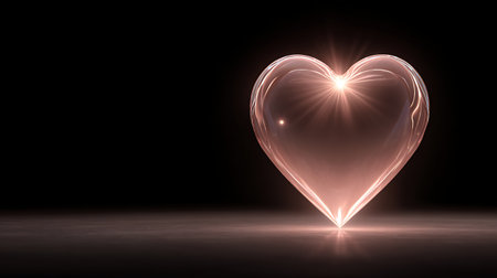 Glowing heart on a dark background. Valentine's Day. 3D renderingの素材