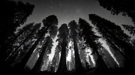 Silhouette of giant sequoias in Sequoia National Parkの素材