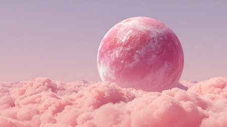 Pink planet in the clouds. 3D render. Fantasy illustration.の素材