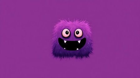 Funny purple monster with eyes and mouth on purple background. Vector illustration.の素材