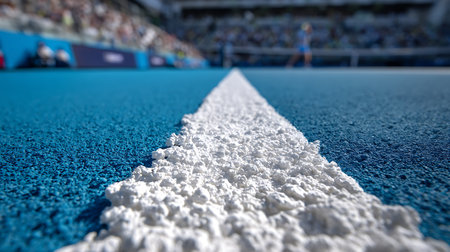 Close-up image of a running track on a sunny day.の素材