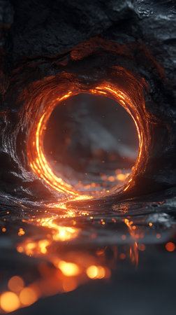 3d illustration of a water tunnel with lights coming out of itの素材