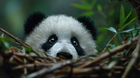 Giant panda in bamboo forest, Chengdu, Sichuan Province, Chinaの素材