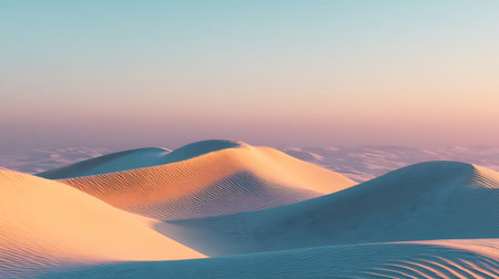 Beautiful landscape of the sand dunes in the desert at sunsetの素材