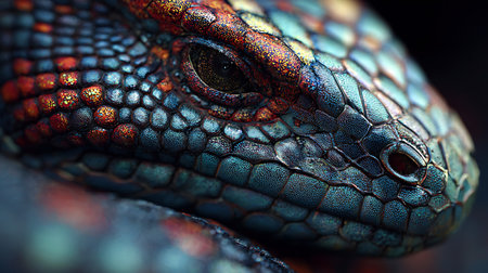 Close up of the eye of an iguana. Macro photography.の素材