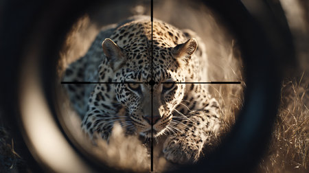 Leopard looking through a bullet hole in Kruger National Park, South Africa; Specie Panthera pardus family of Felidaeの素材