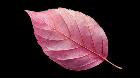 Pink leaf isolated on black background with clipping path. Close up.の素材
