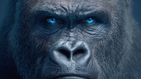 Close-up portrait of a gorilla with blue eyes. 3D renderingの素材