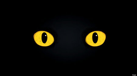 Yellow Eyes of a Cat on a Black Background. Close-upの素材