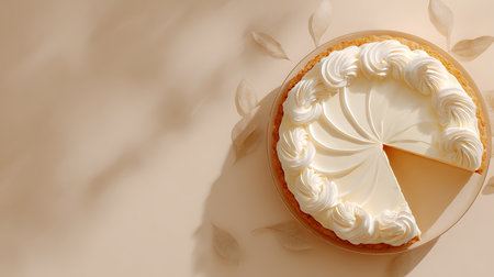 3D render of a cake with whipped cream on a beige backgroundの素材