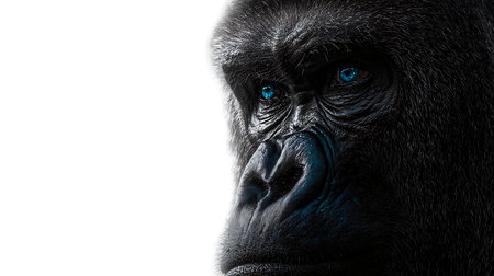 Portrait of a gorilla with blue eyes isolated on a white backgroundの素材
