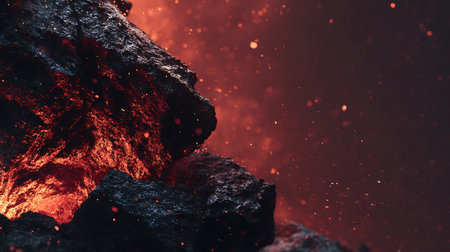 3d illustration of magma with sparks on dark background. 3d renderingの素材